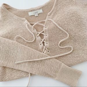 LOFT Beige Lace Up Sweater XS